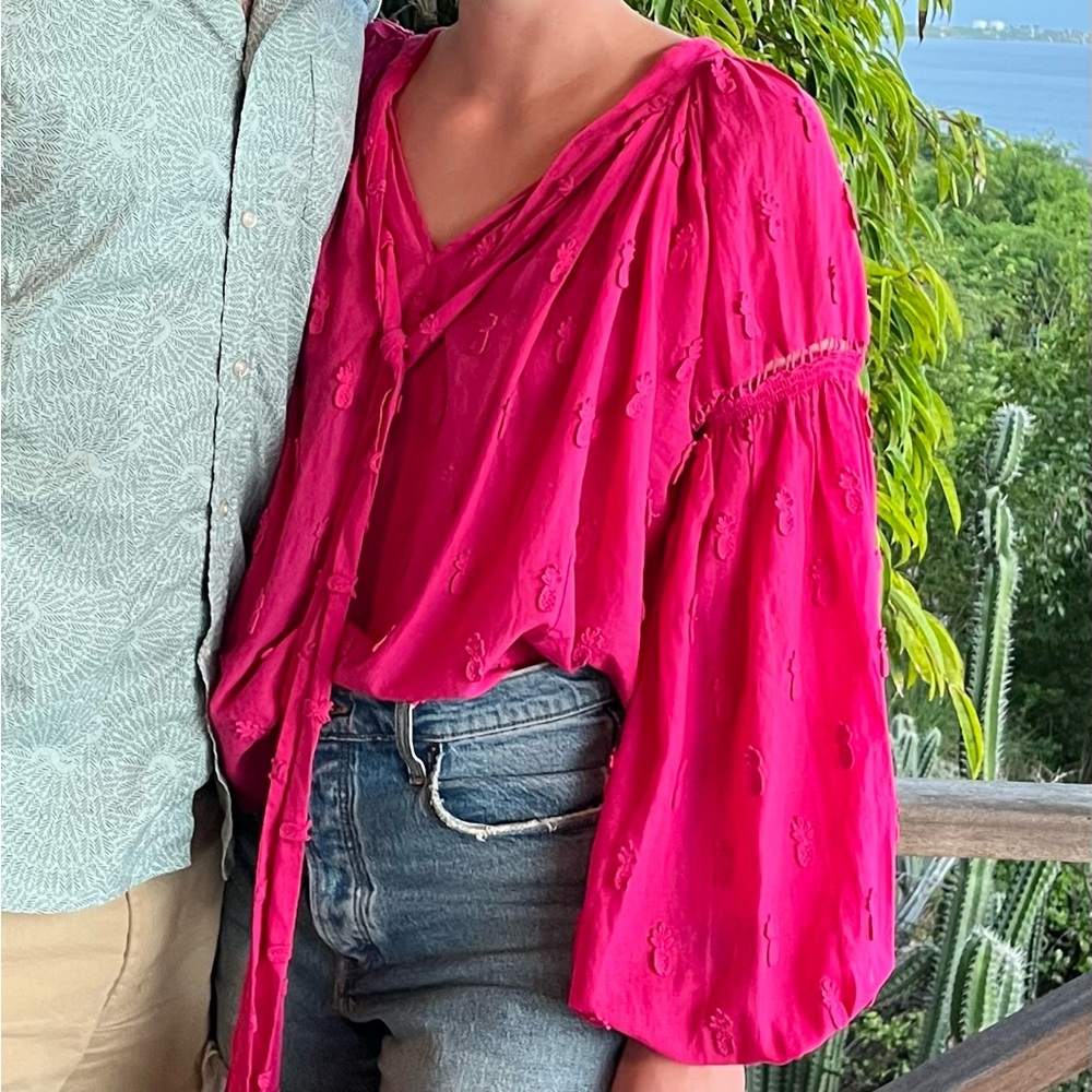 FARM RIO Balloon Sleeve Pink Top